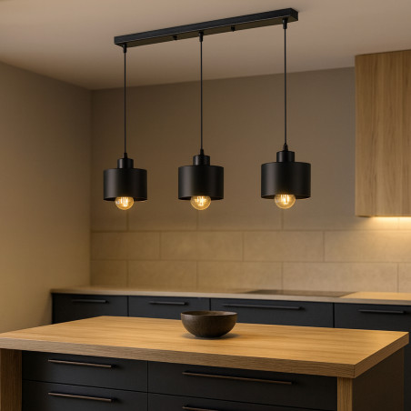 Lustra LED suspendata, 3 socluri E27, lungime baza 500 mm, negru