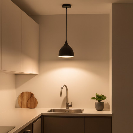 Lustra Como, suspendata, design minimalist, 60W, soclu E27, metal, 17x17x120 cm, otel, negru