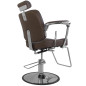 Scaun de frizerie, inaltime reglabila hidraulic, baza cromata, piele eco, latime sezut 51 cm, maro mat