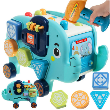 Jucarie educativa si interactiva cu activitati, forma elefant, 18.7x26x14.6 cm, multicolor