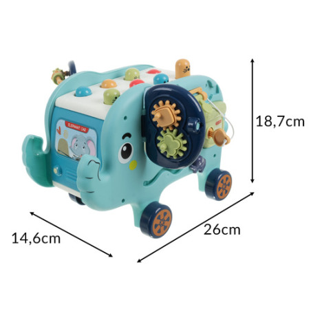 Jucarie educativa si interactiva cu activitati, forma elefant, 18.7x26x14.6 cm, multicolor