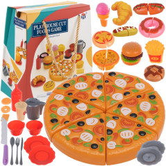 Set jucarii Fast food, pizza hot dog, hamburger, cu velcro, accesorii, 42 elemente, multicolor