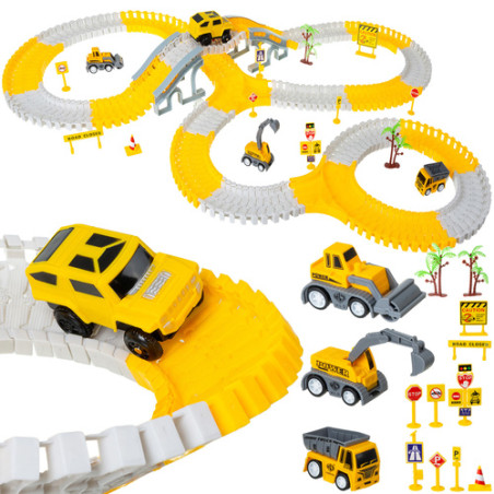 Pista auto, 1 masinuta cu baterii, 3 vehicule de constructii, kit 255 elemente