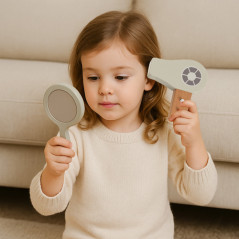 Trusa cosmetica de jucarie, 17 accesorii din lemn, geanta depozitare