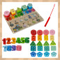 Sortator din lemn, puzzle 3 in 1, labirint magnetic cu bile, figurine si numere, tabla activitati 30x22.5 cm