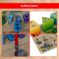 Sortator din lemn, puzzle 3 in 1, labirint magnetic cu bile, figurine si numere, tabla activitati 30x22.5 cm