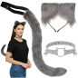Set costum Halloween, pisica/vulpe, 3 piese, coada, choker, cordeluta urechi, gri Set costum Halloween, pisica/vulpe, 3 piese, coada, choker, cordeluta urechi, gri