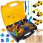 Set de constructii XXL, nisip kinetic 750 g, 3 vehicule, 3 spatule, cutie tip valiza Set de constructii XXL, nisip kinetic 750 g, 3 vehicule, 3 spatule, cutie tip valiza