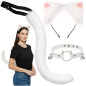 Set 3 in 1 pentru Halloween, costum pisica/vulpe alba, coada, choker, cordeluta urechi