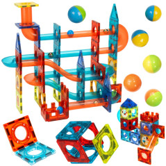 Set blocuri de constructie magnetice, pista cu bile 3D, 96 elemente, unisex, multicolor