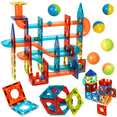 Set blocuri de constructie magnetice, pista cu bile 3D, 96 elemente, unisex, multicolor