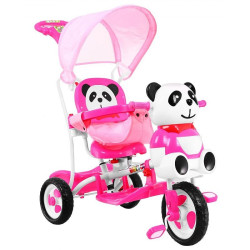 Tricicleta copii 2 in 1, balansoar cu melodii, suport picioare detasabil, spatiu depozitare, Panda roz