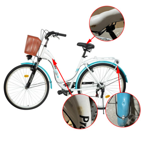 Bicicleta dama, roti 28 inch, 7 viteze Shimano, V-Brake, cos cumparaturi, portbagaj, alb turcoaz, RESIGILAT