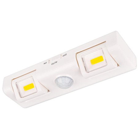 Lampa dubla cu senzor de miscare, lumina mobila, LED COB 0.5W, 4000K, montare banda adeziva, IP20, 70lm, alb