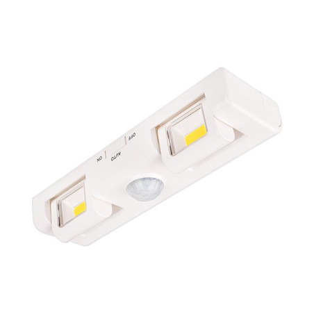 Lampa dubla cu senzor de miscare, lumina mobila, LED COB 0.5W, 4000K, montare banda adeziva, IP20, 70lm, alb