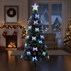 Brad artificial 210 cm, fundite si fibra optica, stea in varf, lumini multicolore, suport metalic, verde