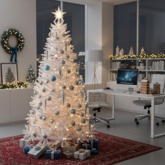 Brad artificial White Pin, inaltime 150 cm, crengute albe, suport