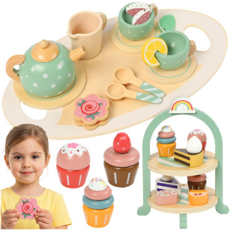Set accesorii de cofetarie copii, ceai, suport tort, lemn multicolor