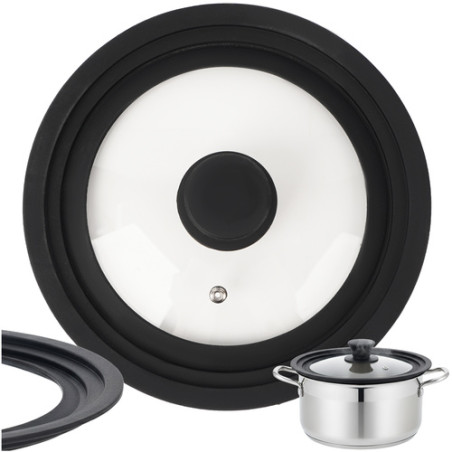 Capac universal 3 in 1, 3 dimensiuni diferite, 18/20/22 cm, silicon si sticla