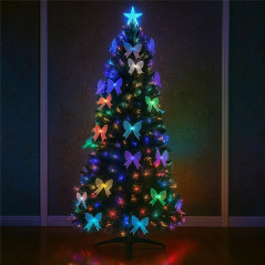 Brad artificial 210 cm, fundite si fibra optica, stea in varf, lumini multicolore, suport metalic, verde