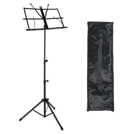 Stativ partitura, pliabil, cleme prindere, husa transport, 50 x 30 x 150 cm, otel, negru
