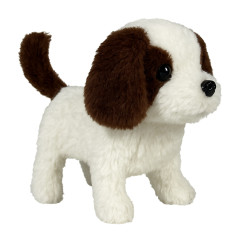 Catelus interactiv pentru copii, merge, latra, misca din codita, maro inchis/alb, 19x16x10 cm