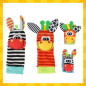 Set sosete si bendite zornaitoare pentru bebelusi, model zebra si girafa, textil Set sosete si bendite zornaitoare pentru bebelusi, model zebra si girafa, textil