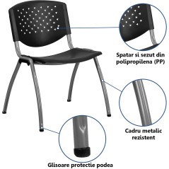 Scaun conferinta, spatar si sezut PP, model perforat, inaltime 82 cm