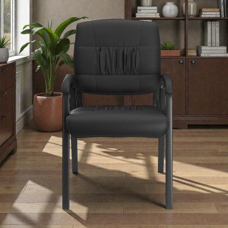 Scaun de conferinta, piele ecologica si spuma, cotiere captusite, negru