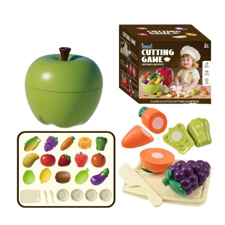 Joc taiat legume si fructe, 23 piese, fixare cu velcro, cutit, tocator, farfurii