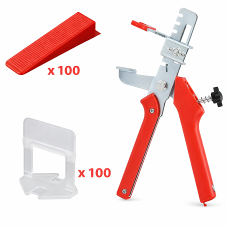 Kit PRO nivelare placi ceramice, cleste, 100 clipsuri 1 mm si 100 pene incluse