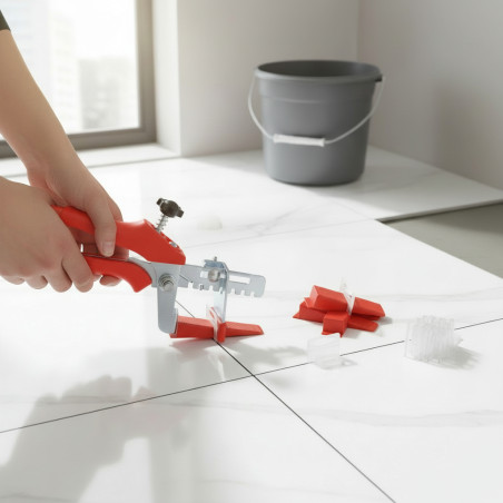 Kit PRO nivelare placi ceramice, cleste, 100 clipsuri 1 mm si 100 pene incluse