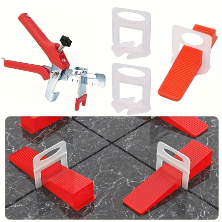 Kit PRO nivelare gresie si faianta, cleste inclus, 100 clipsuri 1.5 mm si 100 pene