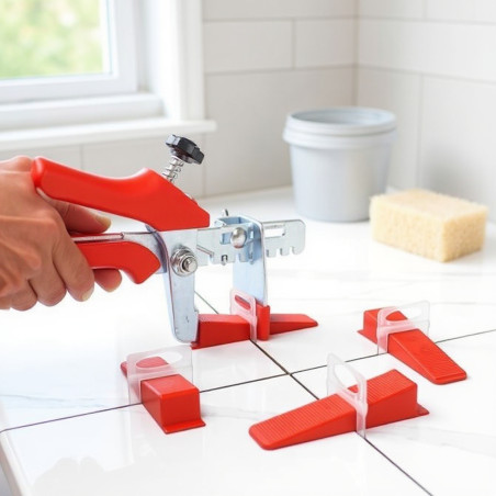 Kit PRO nivelare placi ceramice, cleste montaj inclus, 100 clipsuri 2 mm si 100 pene