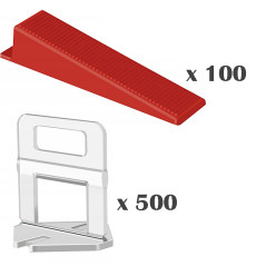 Kit PRO nivelare placi ceramice, 500 clipsuri 1 mm si 100 pene gresie