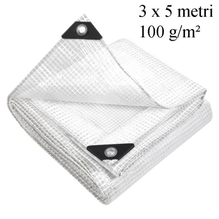 Prelata ranforsata impermeabila 3x5 m, protectie UV+ si inghet, 100g/mp, inele 12 mm