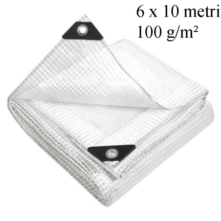 Prelata cu inele metalice, 6x10 m, polietilena impermeabila 100 g/mp, rezistenta la inghet