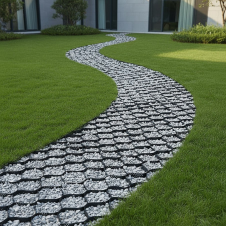 Geogrila celulara pentru stabilizarea drumurilor 6.6x3.5 m, pante, regenerabila, grosime 1.3 mm, inaltime 10 cm