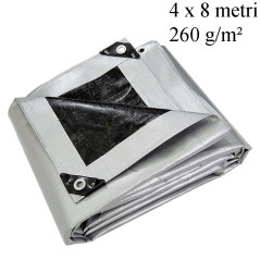 Prelata impermeabila, 4x8 m, PE 260 g/mp, rezistenta la inghet si UV+, inele otel 12 mm