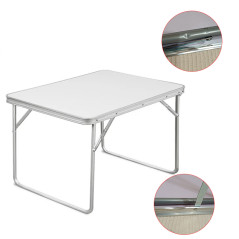 Masa pliabila pentru camping, 80x60x70 cm, blat laminat, cadru aluminiu, alb gri, RESIGILAT