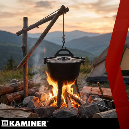 Ceaun din fonta, cu capac, picioare detasabile, capacitate 10 litri, inaltime 46.5 cm