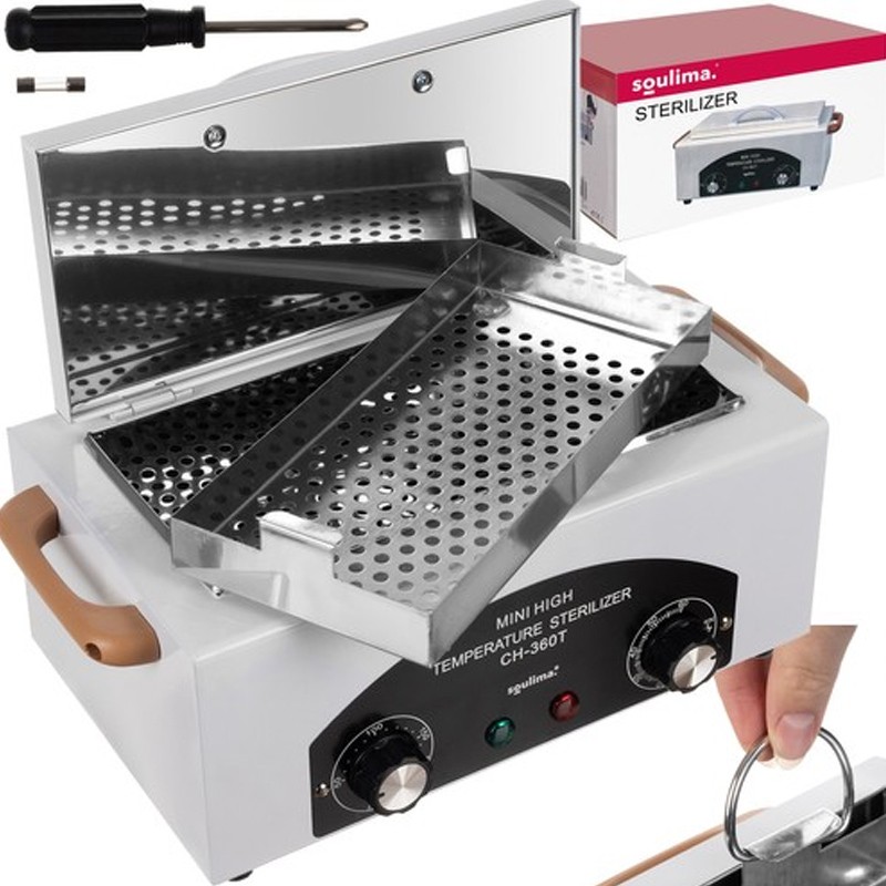 Sterilizator profesional cu aer cald pentru instrumente si accesorii cosmetice, 300W, cronometru, otel, RESIGILAT