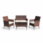 Set mobilier gradina, structura metalica, 4 piese, fotolii, canapea, masuta, model ratan, maro