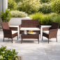 Set mobilier gradina, structura metalica, 4 piese, fotolii, canapea, masuta, model ratan, maro