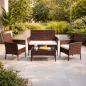 Set mobilier gradina, structura metalica, 4 piese, fotolii, canapea, masuta, model ratan, maro