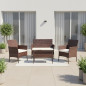 Set mobilier gradina, structura metalica, 4 piese, fotolii, canapea, masuta, model ratan, maro