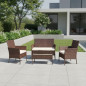 Set mobilier gradina, structura metalica, 4 piese, fotolii, canapea, masuta, model ratan, maro