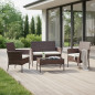 Set mobilier gradina, structura metalica, 4 piese, fotolii, canapea, masuta, model ratan, maro