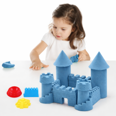 Nisip kinetic albastru, set 3 kg, 6 forme de modelat, cutie gonflabila 45x58 cm