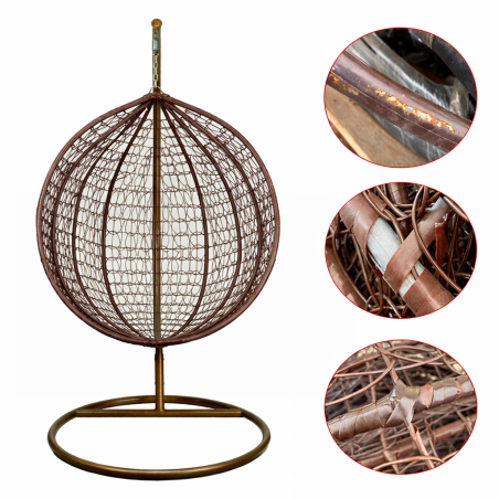 Fotoliu suspendat, cadru otel, utilizare interior/exterior, 103x107x195 cm, maro, fara perne,RESIGILAT